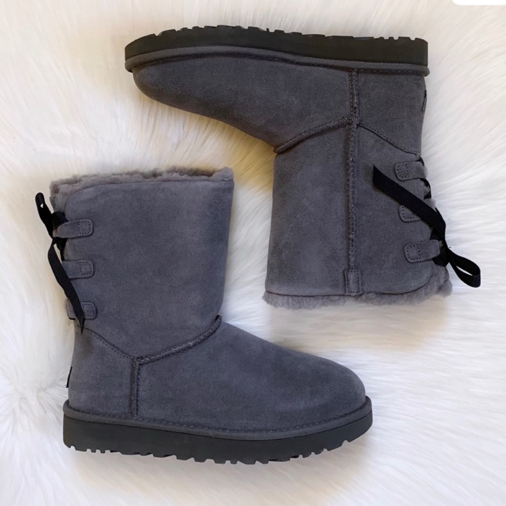 UGG Gray Suede Boots with Black Laces
